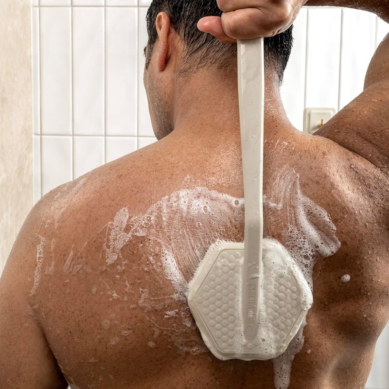 TOOLETRIES Silicone Back Scrubber - Exfoliating Shower Brush, Back Washer for Men, Durable Back Brush with Long Handle - Long Lasting Bath & Shower Accessories - Sand - Image 5